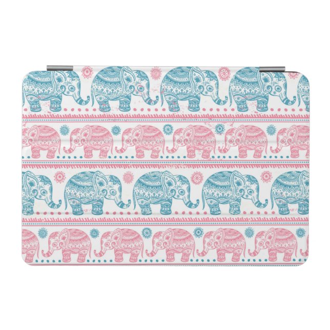 Pink And Teal Ethnic Elephant Pattern iPad Mini Cover (Horizontal)
