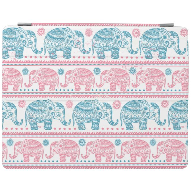 Pink And Teal Ethnic Elephant Pattern iPad Smart Cover (Horizontal)