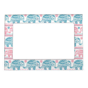 Pink And Teal Ethnic Elephant Pattern Magnetic Picture Frame