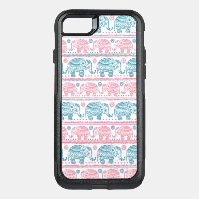 Pink And Teal Ethnic Elephant Pattern Otterbox iPhone Case (Back)