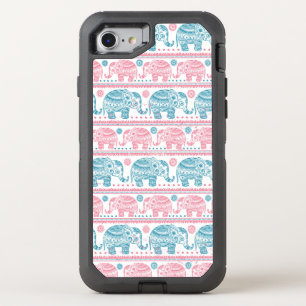 Pink And Teal Ethnic Elephant Pattern OtterBox Defender iPhone SE/8/7 Case