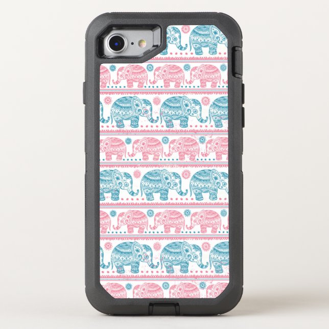 Pink And Teal Ethnic Elephant Pattern Otterbox iPhone Case (Back)