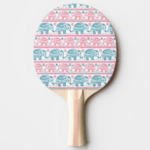 Pink And Teal Ethnic Elephant Pattern Ping-Pong Paddle