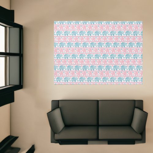 Pink And Teal Ethnic Elephant Pattern Rug