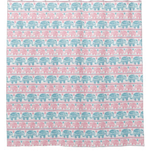 Pink And Teal Ethnic Elephant Pattern Shower Curtain