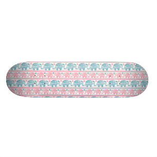 Pink And Teal Ethnic Elephant Pattern Skateboard Deck