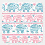 Pink And Teal Ethnic Elephant Pattern Square Sticker