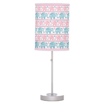 Pink And Teal Ethnic Elephant Pattern Table Lamp by trendzilla at Zazzle