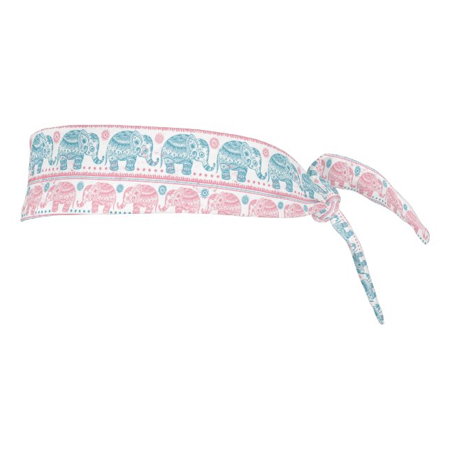 Pink And Teal Ethnic Elephant Pattern Tie Headband (Rotate 90)