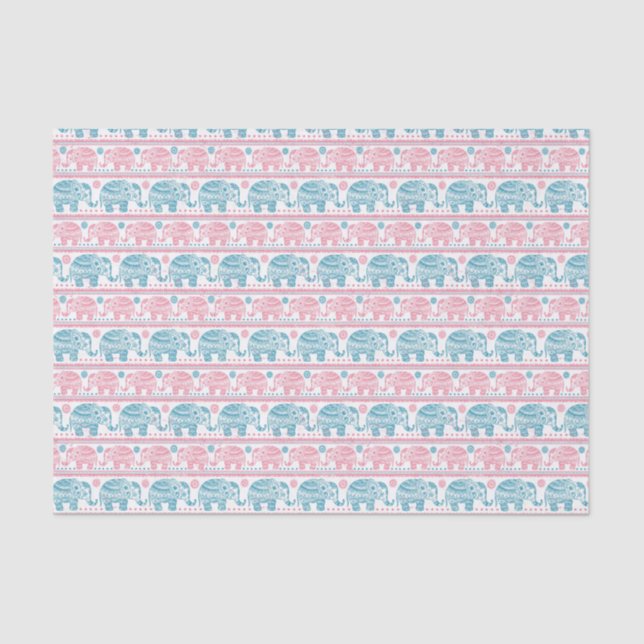 Pink And Teal Ethnic Elephant Pattern Tissue Paper (Front)