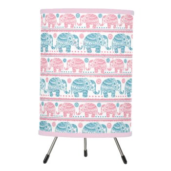 Pink And Teal Ethnic Elephant Pattern Tripod Lamp by trendzilla at Zazzle