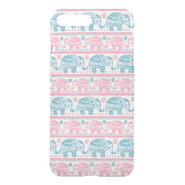 Pink And Teal Ethnic Elephant Pattern Uncommon iPhone Case (Back)