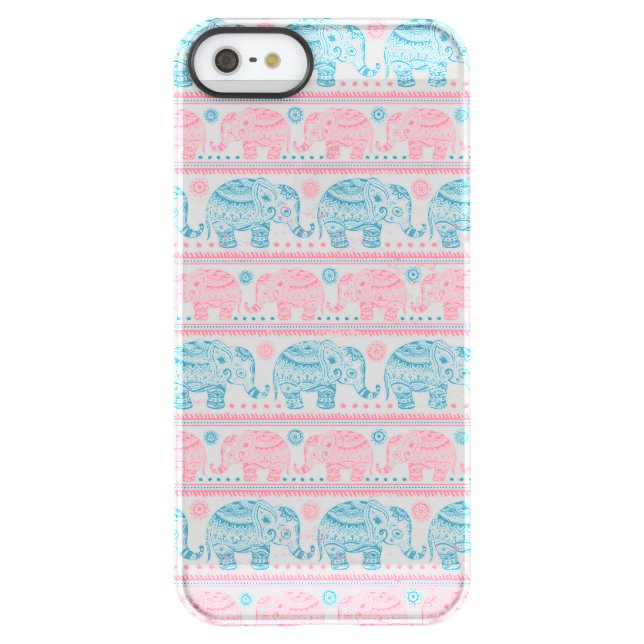 Pink And Teal Ethnic Elephant Pattern Uncommon iPhone Case (Back)