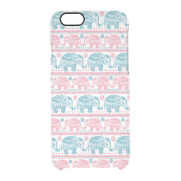 Pink And Teal Ethnic Elephant Pattern Clear iPhone 6/6S Case