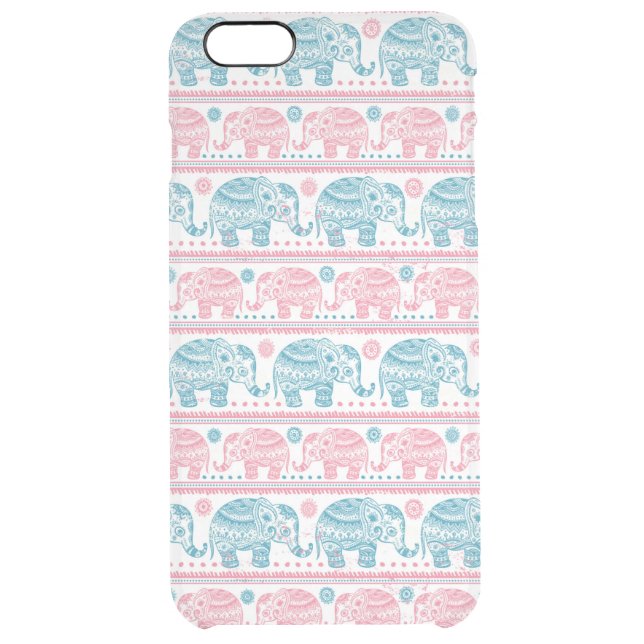 Pink And Teal Ethnic Elephant Pattern Uncommon iPhone Case (Back)