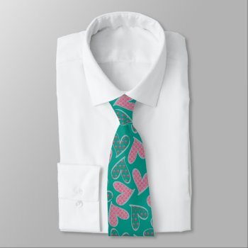 Pink And Teal Floral Hearts Valentines Pattern Neck Tie by DP_Holidays at Zazzle