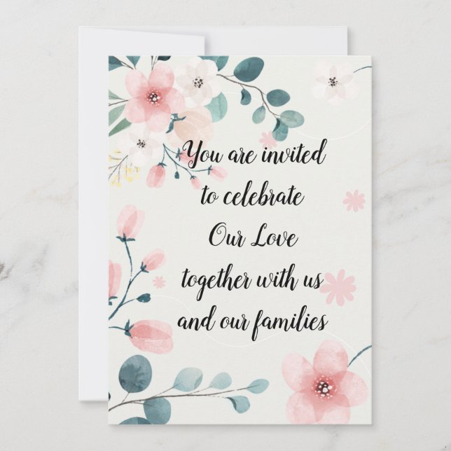 Pink and Teal Floral  Invitation (Front)
