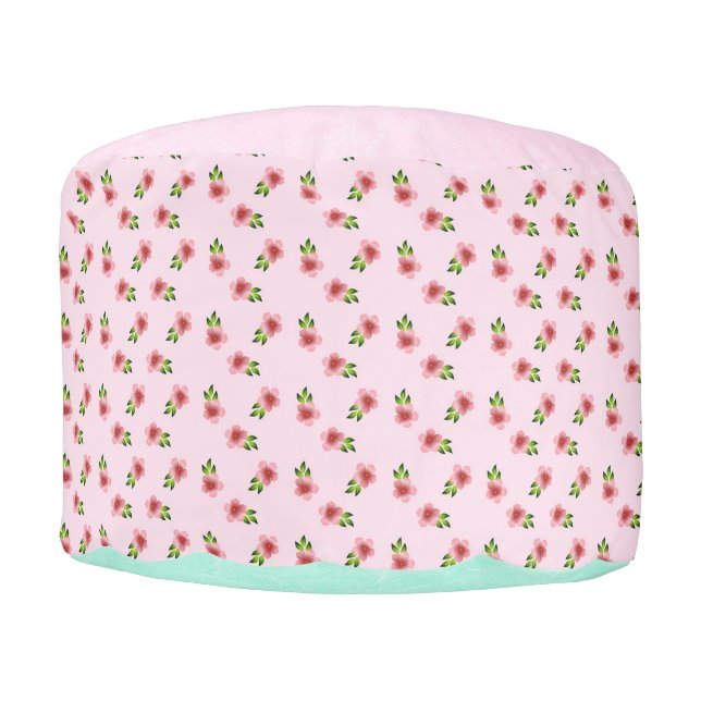 Pink and Teal Floral Pouf (Front)