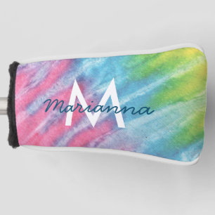 Pink and Teal Girly Tie Dye Monogrammed Golf Head Cover