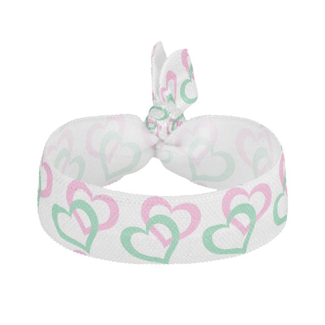Pink and Teal Hearts Hair Ties (Front)