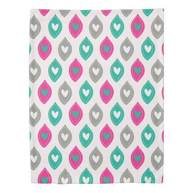 Pink and Teal Hearts Pattern Duvet Cover (Front)