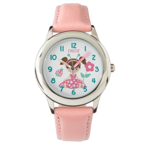 Pink and Teal Ladybug Girl Kids Watch