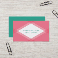 Pink and Teal Layered Geometric Social Media Business Card