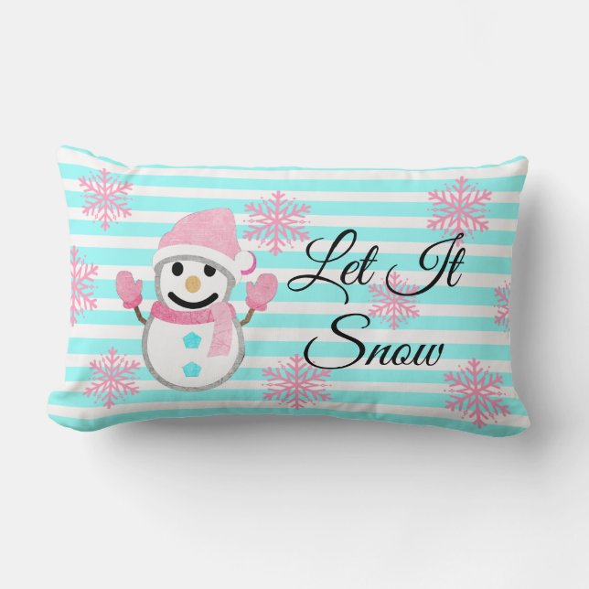 Pink and Teal Let it Snow  Snowfman Pillow (Front)