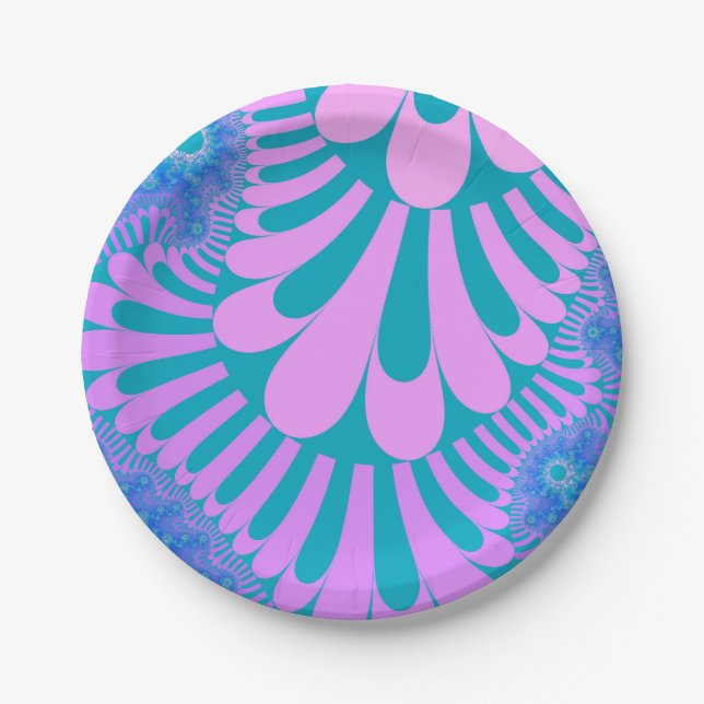 Pink and Teal Loop Paper Plates (Front)