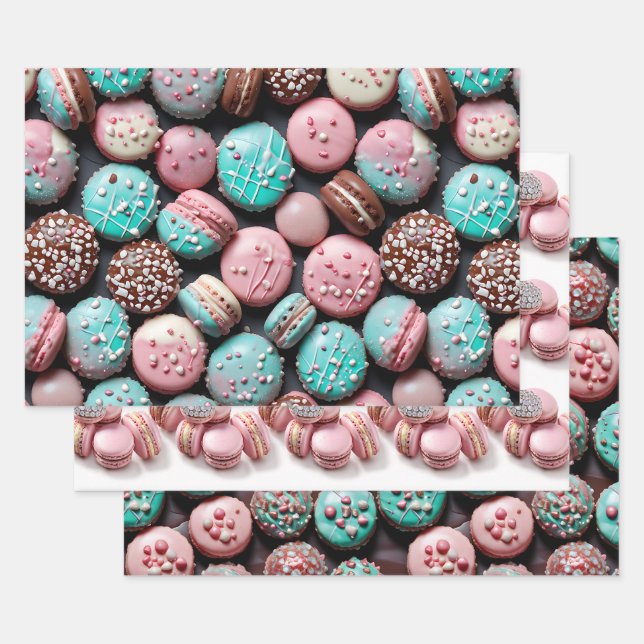Pink and Teal Macaron   Wrapping Paper Sheets (Set)