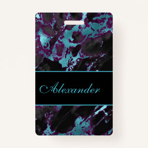 Pink and Teal Marble Style Luggage Tag Badge