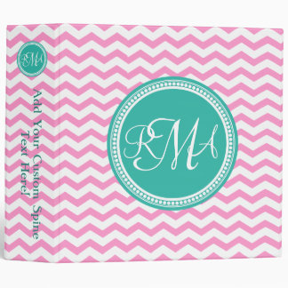 Pink and Teal Monogram Chevron Personalized Binder