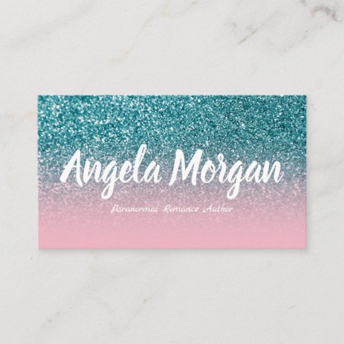 Pink and Teal Ombre Glitter Photo Author Business Card