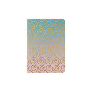 Pink and Teal Ombre w/ Gold Swirls Passport Holder