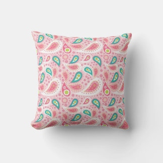 Pink and Teal Paisley Throw Pillow