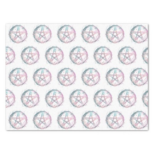 Pink and Teal Pentagram Witchcraft White Halloween Tissue Paper