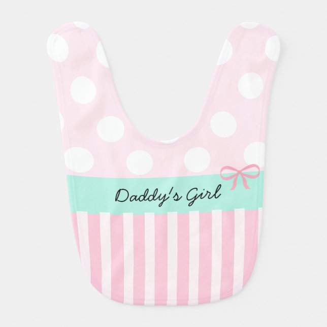 Pink and Teal Polka Dot Daddy's Girl Baby Bib (Front)