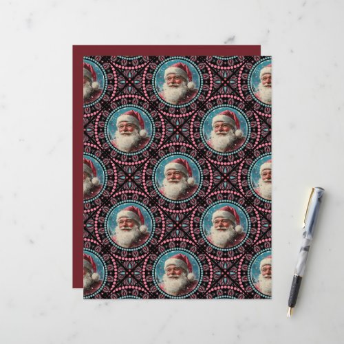 Pink and Teal Retro Santa Mandala Tile Scrapbook