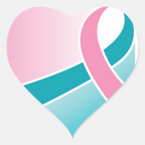 Pink and Teal ribbon HEART sticker