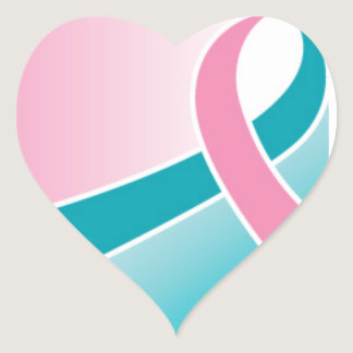 Pink and Teal ribbon HEART sticker
