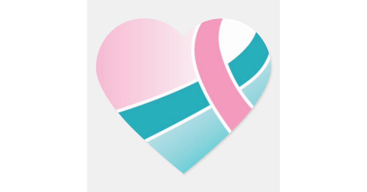 Pink and Teal ribbon HEART sticker