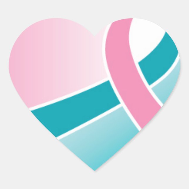 Pink and Teal ribbon HEART sticker (Front)