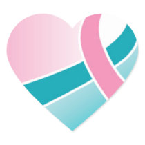 Pink and Teal ribbon HEART sticker