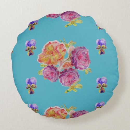 Pink and Teal Roses rose Decor Cushion