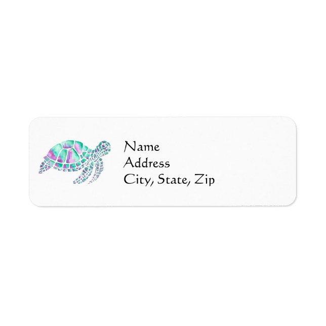 Pink and Teal Sea Turtle Label (Front)