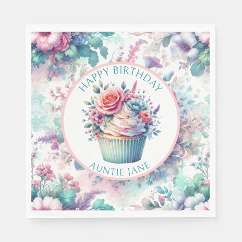 Pink and Teal Shabby Chic Floral Party Napkins