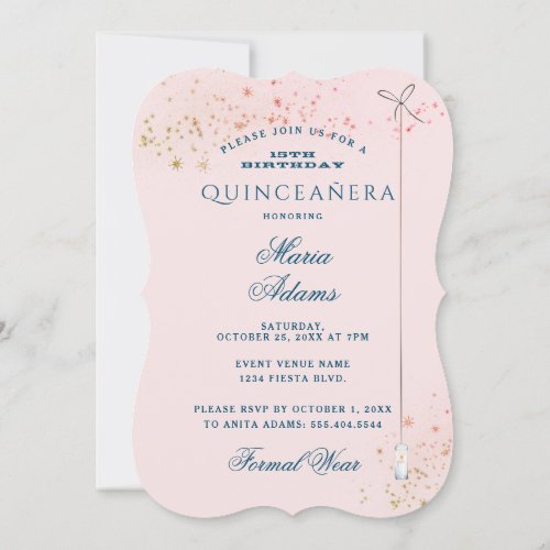 Pink and Teal Sparkle Formal Beauty Quinceaera In Invitation