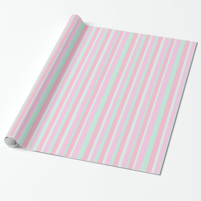Pink and Teal Striped Gift Wrap (Unrolled)