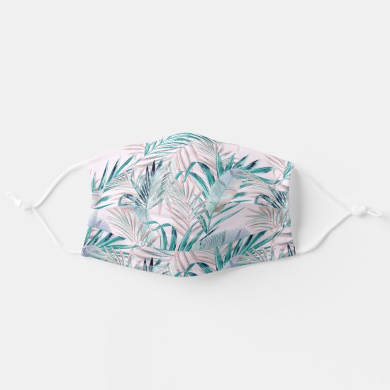 Pink and Teal Tropical Ferns Feathers Print Adult Cloth Face Mask