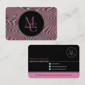 Pink and Teal twisted lines foil effect Business Card
